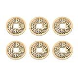 QICAITU 6pcs/Set Brass Chinese Fortune Circles Feng Shui Circles I-Ching Divination Circles for Wealth and Success Diameter 1.65 inch with Gift Bag (Kangxi Tongbao)