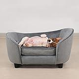 Pet Sofa Bed, Velvet & Linen Fabric Pet Couch Chair with Removeable & Washable Cushion for Small Dogs Cats (Light Gray)