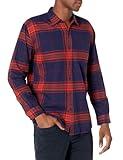 Amazon Essentials Men's Long-Sleeve Flannel Shirt (Available in Big & Tall), Dark Blue Orange Large Plaid, Medium