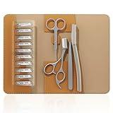 OFIDUS Tweezers for Women Facial Hair, 4 in 1 Eyebrow Kit with Tweezers, Eyebrow Trimmer Scissors, Razor, Style Leather Travel Case, Hair Plucking Daily Beauty Tools