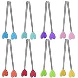 neheewin 5.5 Inch Heart Shape Silicone Small Tongs, 8 Pcs - Kids Serving Tongs for Food, Cooking, Appetizers, Ice Cube, Fruits, Sugar