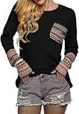 POGTMM Women's Fall Fashion Tops 2024 Long Sleeve Patchwork Casual Loose Tee Tops Blouse (M, Black)