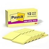 Post-it Super Sticky Notes, 12 Sticky Note Pads, 3 x 3 in., School Supplies, Office Products, Sticky Notes for Vertical Surfaces, Monitors, Walls and Windows, Canary Yellow