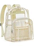 Flowston Clear Backpack Heavy Duty, 17 Inch Large TPU Clear Bookbag for Boys Girls Adult, See Through Book Bag Transparent Backpacks with Multiple Pockets for School College Work Casual, Off White