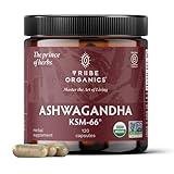 TRIBE ORGANICS Ashwagandha KSM 66 Pure Organic Root Powder Extract Ayurvedic Supplement - Focus, Mood Support, Increase Energy, Strength, 600mg of Natural KSM66 for Superior Absorption - 120 Capsules