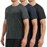 3 Pack Workout Mens Shirts - Dry Fit Causal Moisture Wicking Work Gym Athletic Short Sleeve for Basketball Running