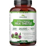 Zazzee Organic Milk Thistle 50:1 Extract, 20,000 mg Strength, 200 Vegan Capsules, 80% Silymarin Flavonoids, Over 6 Month Supply, Standardized and Concentrated 50X Extract, All-Natural and Non-GMO