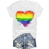 Pride Shirts for Women T-Shirt Rainbow Tee Equality Pride Shirt LGBTQ Love Heart Graphic Print Blouse Top Tee-White XL