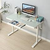 Viskmdi Adjustable Height Tempered Glass Standing Desk 48 x 24 Inches with Metal Drawer, Ergonomic Workspace for Home Office, White