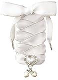 TOPPING STYLE Fashionable Ribbon Shoe Laces with Bling Pearl Charms for Girls & Women (01 Satin White- Silver, 63" Inch (160CM))