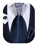 DiBanGu Mens Tie Set,Silk Solid Necktie and Shiny Tie Accessories Pocket Square Cufflinks Set With Gift Box for Wedding Party, Navy Blue