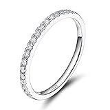 EAMTI 2mm 925 Sterling Silver Wedding Band Cubic Zirconia Half Eternity Stackable Engagement Ring Size 7