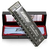 East top Deluxe Harmonica Key of C, 10 Holes 20 Tones Mouth Organ Diatonic Blues Harmonica For Adults, Beginners, Professionals and Students, as a Gift（Silver grey）