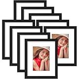 Vittanly 8x10 Picture Frames Set of 9, Display 5x7 Pictures with Mat or 8x10 without Mat, Collage Frames for Wall or Tabletop, Engineered Wood, Black