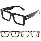 JM 3 Pack Oprah Style Reading Glasses for Women Men, Fashion Square Blue Light Blocking Readers +4.0