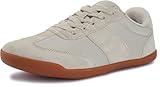 WHITIN Wide Toe Box Barefoot Sneakers for Women Suede Leather Minimalist Zero Drop Sole Shoes Size 8 Width 8W Laces Up Outdoor Beige Gum 39