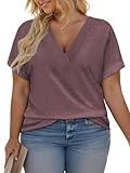 3X Womens Tops Plus Size Fashion Trendy T Shirts Casual V Neck Summer Tunic Comfy Tees Jujube Red