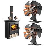 2 PCS Fireplace Fans, 5 Blades Stove Fan,7in Log Burner Fan Heat Powered Fireplace Fan for Wood Burning Stove/Log Burner/Fireplace(Include Magnetic Thermometer) (2 PCS -5 Blades)