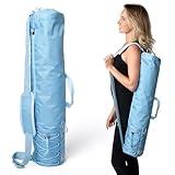 Large yoga mat bag - waterproof and durable yoga mat carrier - yoga mat storage with ample space - stylish and sky blue yoga mat carrying bag - yoga bag for women - padded strap yoga mat carrier bag