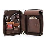 Contacts Full Grain Leather Pipe Tobacco Pouch Smoking Pipe Storage Organizer Humidor Accessories Lighter Holder Tobacco Pipes Travel Box for 2 Pipes