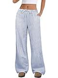 ANRABESS Women's Striped Gingham Pants 2025 Fall Pajama Lounge Boxer Pants Casual Wide Leg Drawstring PJ Bottoms Trousers﻿ Blue White Stripe Small