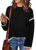 Dokotoo Fall Winter Warm Stylish Crewneck Solid Oversized Sweaters for Women Contrast Ribbed Knit Jumpers Pullover Cute Cozy Soft Long Sleeve Casual Loose Fit Sweater Tops Black Large