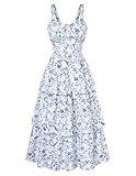 Scarlet Darkness Summer Dresses for Women 2025 Floral Blue and White Dress Wedding Guest Tiered Maxi Dress White Blue Flower Size 6