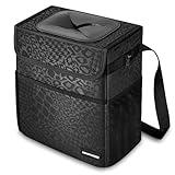 SIBOFUEGO Cute Car Trash Can with Lid – Multipurpose Collapsible Trash Bin for Car, Leak-Proof Organizer, Waterproof Garbage Can with Storage Pockets & Adjustable Straps, 2 Gallons (Black Leopard)