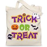 Gezred Trick or Treat Tote Bag, Halloween Canvas Tote Bag Gift for Women, 13.8x13.8 inch