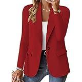 Women's Blazer Open Front Casual Bussiness Blazers Notch Collar Work Office Suit Jackets Long Sleeve Lapel Jacket Red