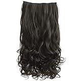 REECHO 24" 1-Pack 3/4 Full Head Curly Wave Clips in on Synthetic Hair Extensions HE008 Hairpieces for Women 5 Clips per Piece-Black Brown