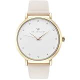 Wristology Olivia Womens Watch with Crystal Face in Gold Boyfriend Style Ladies Beige Off-White Leather Strap Band