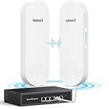5KM Wireless Bridge System with 48V PoE Switch, Dual Gigabit Ports, and Long-Range Point-to-Point Transmission for Camera Power and Data Networking