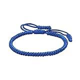 COLORFUL BLING Handmade Tibetan String Bracelet Adjustable Woven Rope Knot Buddhist Kabbalah Protection Lucky Friendship Bracelets for Mens Womens Amulet Gifts-blue