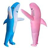 DeHasion 2 Packs Inflatable Animal Costume Halloween Costume Christmas Blow-Up Costume for Adult/Christmas/Birthday Party (Blue/Pink Shark)