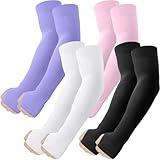 ROXUN 4 Pairs Arm Sleeves with Thumb Hole, UV Sun Protection Cooling Compression Cover Sports for Men/Women Black+White+Purple+Pink
