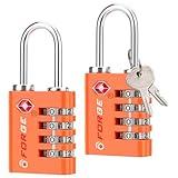 Forge Dual-Opening: Key or Combination Access Lock, TSA Approved Locks for Luggage, Pelican case, Travel, Gym, School, Stainless Steel Shackle.(Orange, 2 Pk)