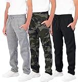 3 Pack Boys Girls Athletic Pants Sweatpants Active Kids Teen Open Bottom Fleece Youth Training Pajama Warm Performance Workout Activewear Winter Warm Sports Running Quick Dry Dri Fit- Set 5,L(12-14)