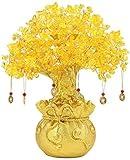 Feng Shui Citrine/Yellow Crytal Money Tree with Chinese Dragon Pots