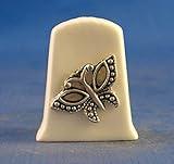 Porcelain China Collectable Thimble - Antique Silver Butterfly with Domed Gift Box