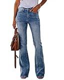 Koinshha Womens High Waisted Jeans Flare Stretch Boyfriend Casual Bootcut Denim Pants Light Blue