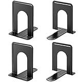 MaxGear Premium Matte Painted Book Ends, Heavy Duty ＆ Sturdy Bookends for Shelves, Office Non-Skid Metal Book End, Book Stopper for Books/CDs/DVDs, 6 x 4.6 x 6 in, Black (2 Pairs/4 Pieces, Large)