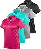 Women's Polo Tee Dry Fit Golf Shirt Moisture Wicking Short Sleeve Sport Activewear Golf Polo Tops Collar with Buttons Workout Black/Grey/Rose/Cyan L