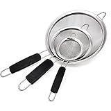 Makerstep Fine Mesh Strainer Set of 3, Stainless Steel 3.38", 5.5", 7.87" Strainers Wire Sieve Sifter with Insulated Handle Strainers for Kitchen Gadgets Tools