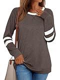 AUTOMET Womens Long Sleeve Shirts Color Block Casual Dressy Crewneck Tops Cotton Tshirt Basic Tees Fall Fashion Trendy Clothes Work Outfits CoffeeGrey XL