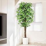 Keeplush 7ft Large Ficus Artificial Trees with Natural Curved Trunks, 84" Tall Lush Faux Tree for Home Decor Indoor, Green Lifelike Fake Ficus Tree Artificial Plants in Pot