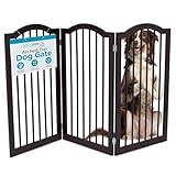 INTERNET'S BEST Arched Top Dog Gate | 3 Panel, 36" H Wooden Pet Barrier for Dogs or Cats | Freestanding Folding Room Divider for Doorways, Hallways, Stairs, and Porch | Portable, Extra Wide | Espresso