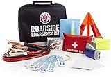 Roadside Emergency Car Kit with Jumper Cables - Car Essentials - Travel First Aid Kit, LED Flash Light, Rain Coat, Glow Stick, Safety Vest & More Ideal Emergency Kit for Car, Truck Or SUV (Small Kit)