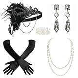 BABEYOND 1920s Accessories for Women - Flapper Feather Headband Headpiece for Women 20s Pearl Bracelet Necklace Gloves