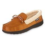 isotoner Men's Recycled Advanced Memory Foam Microsuede Vincent ECO Comfort Moccasin Slippers, Cognac, 9.5-10.5